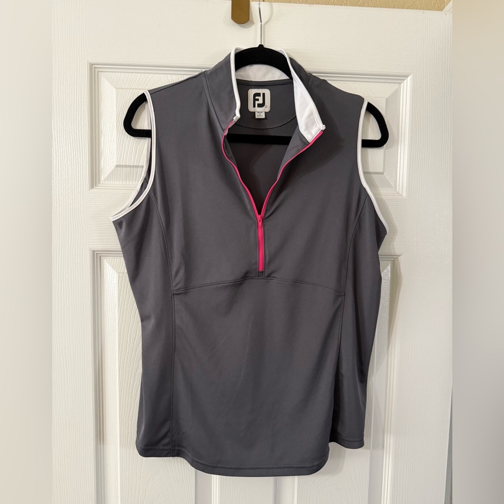 FootJoy Womens Top Large Black Sleeveless Golf Polo Quarterzip